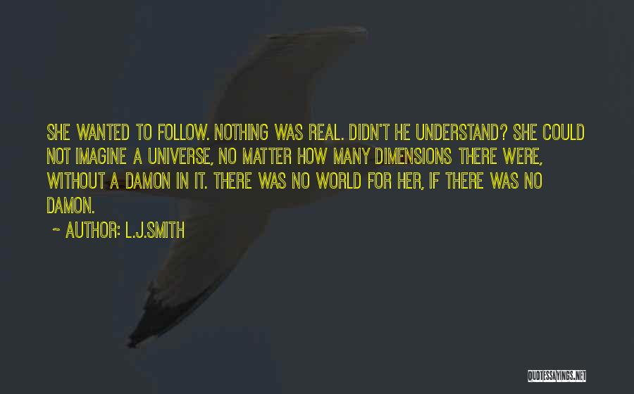 L.J.Smith Quotes: She Wanted To Follow. Nothing Was Real. Didn't He Understand? She Could Not Imagine A Universe, No Matter How Many