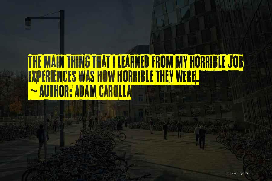 Adam Carolla Quotes: The Main Thing That I Learned From My Horrible Job Experiences Was How Horrible They Were.