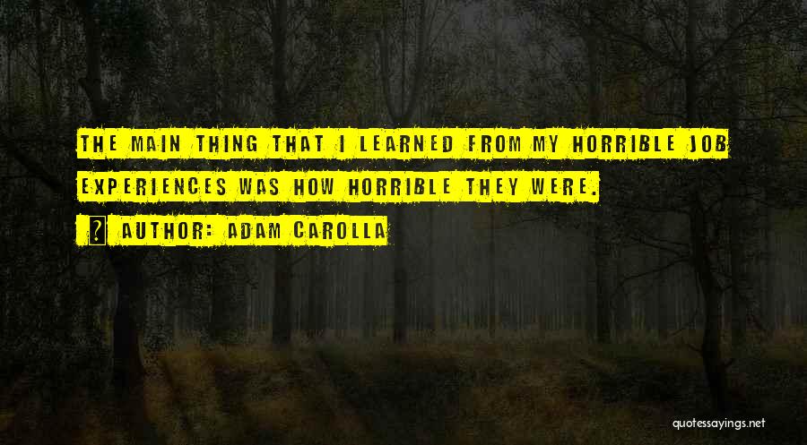 Adam Carolla Quotes: The Main Thing That I Learned From My Horrible Job Experiences Was How Horrible They Were.