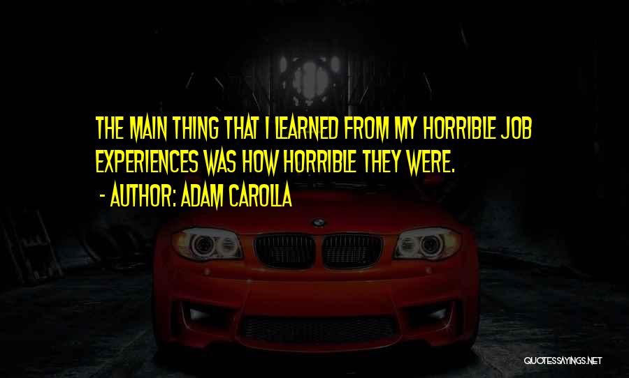 Adam Carolla Quotes: The Main Thing That I Learned From My Horrible Job Experiences Was How Horrible They Were.