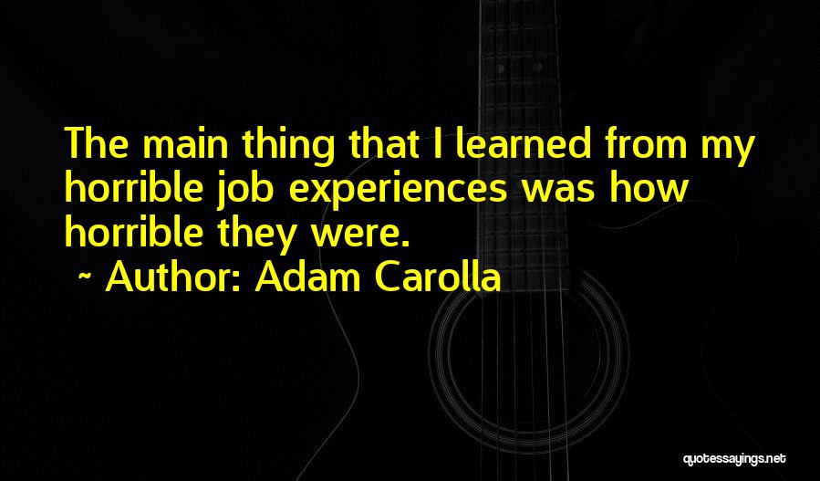 Adam Carolla Quotes: The Main Thing That I Learned From My Horrible Job Experiences Was How Horrible They Were.