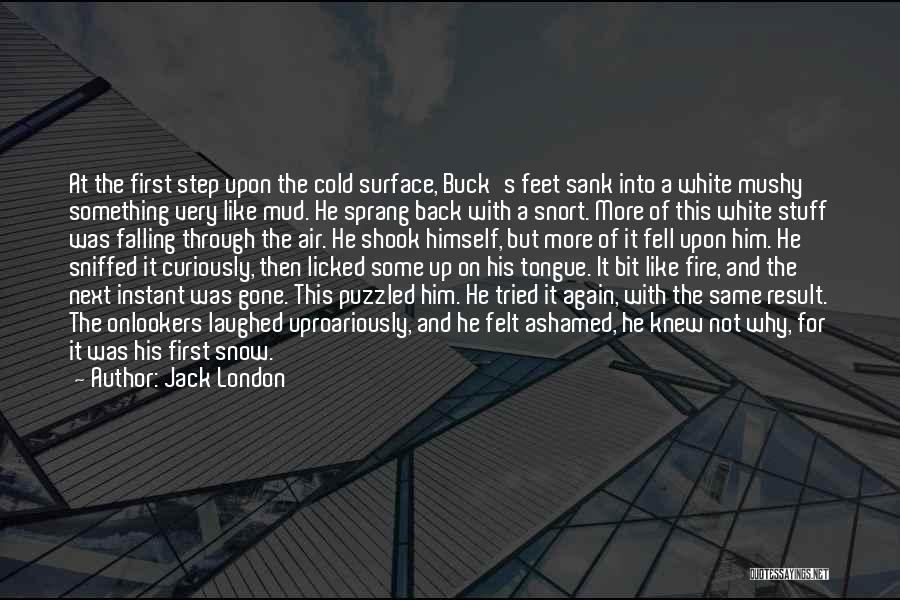 Jack London Quotes: At The First Step Upon The Cold Surface, Buck's Feet Sank Into A White Mushy Something Very Like Mud. He