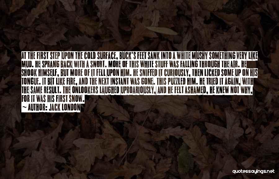 Jack London Quotes: At The First Step Upon The Cold Surface, Buck's Feet Sank Into A White Mushy Something Very Like Mud. He