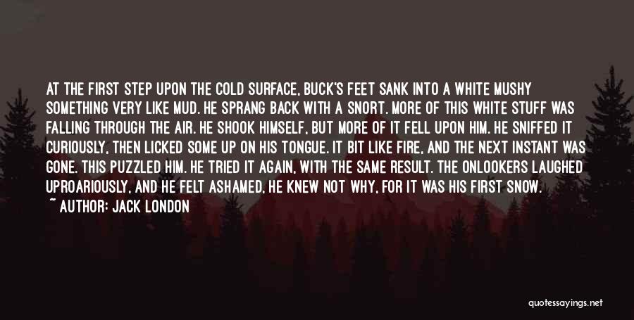 Jack London Quotes: At The First Step Upon The Cold Surface, Buck's Feet Sank Into A White Mushy Something Very Like Mud. He