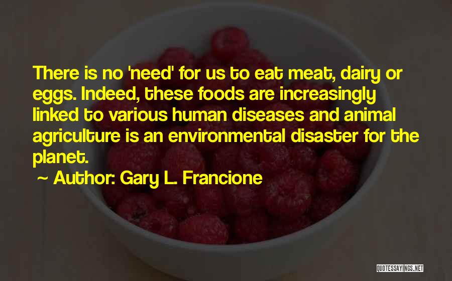 Gary L. Francione Quotes: There Is No 'need' For Us To Eat Meat, Dairy Or Eggs. Indeed, These Foods Are Increasingly Linked To Various