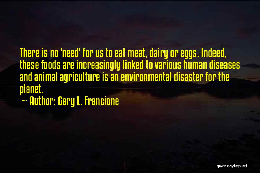 Gary L. Francione Quotes: There Is No 'need' For Us To Eat Meat, Dairy Or Eggs. Indeed, These Foods Are Increasingly Linked To Various