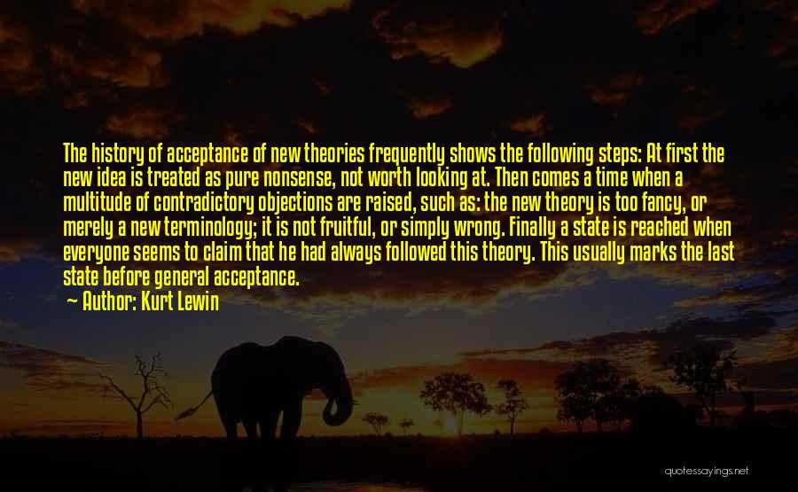 Kurt Lewin Quotes: The History Of Acceptance Of New Theories Frequently Shows The Following Steps: At First The New Idea Is Treated As