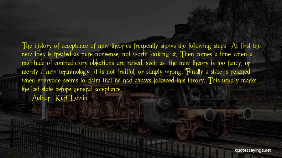 Kurt Lewin Quotes: The History Of Acceptance Of New Theories Frequently Shows The Following Steps: At First The New Idea Is Treated As