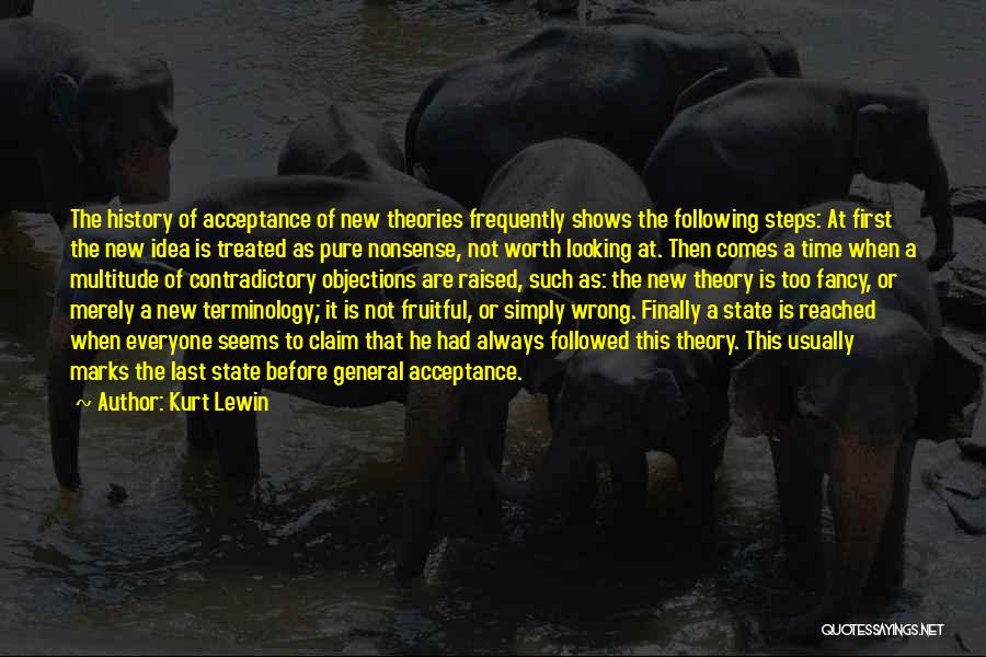 Kurt Lewin Quotes: The History Of Acceptance Of New Theories Frequently Shows The Following Steps: At First The New Idea Is Treated As