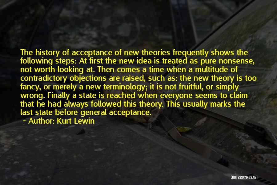 Kurt Lewin Quotes: The History Of Acceptance Of New Theories Frequently Shows The Following Steps: At First The New Idea Is Treated As