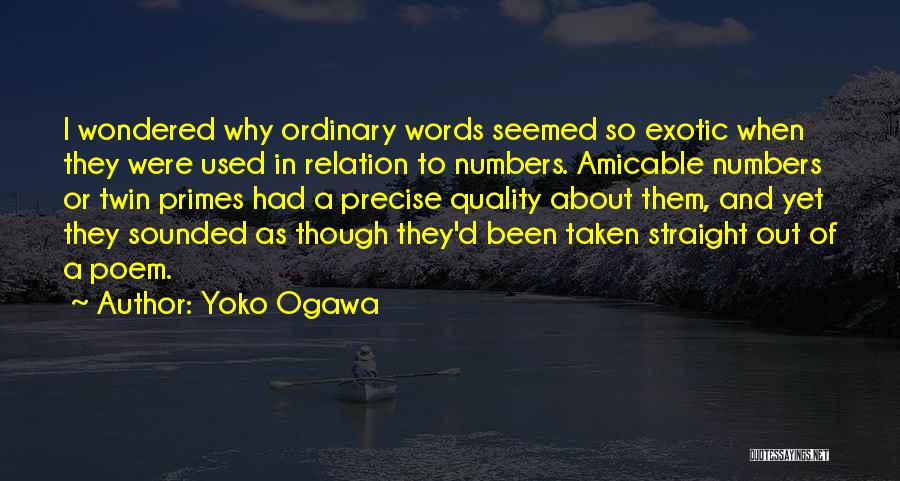 Yoko Ogawa Quotes: I Wondered Why Ordinary Words Seemed So Exotic When They Were Used In Relation To Numbers. Amicable Numbers Or Twin