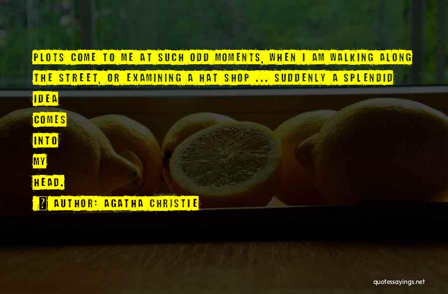 Agatha Christie Quotes: Plots Come To Me At Such Odd Moments, When I Am Walking Along The Street, Or Examining A Hat Shop