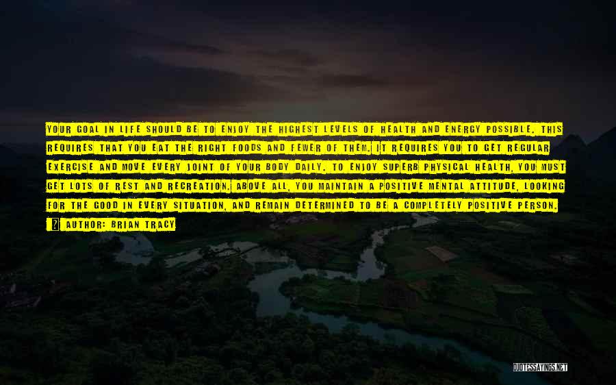 Brian Tracy Quotes: Your Goal In Life Should Be To Enjoy The Highest Levels Of Health And Energy Possible. This Requires That You