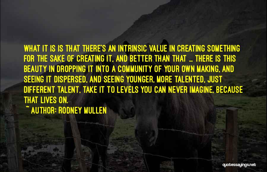 Rodney Mullen Quotes: What It Is Is That There's An Intrinsic Value In Creating Something For The Sake Of Creating It, And Better