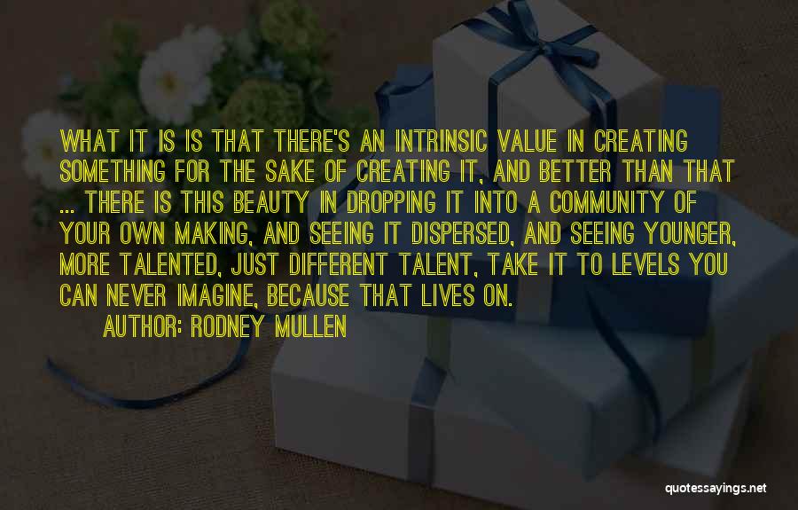 Rodney Mullen Quotes: What It Is Is That There's An Intrinsic Value In Creating Something For The Sake Of Creating It, And Better