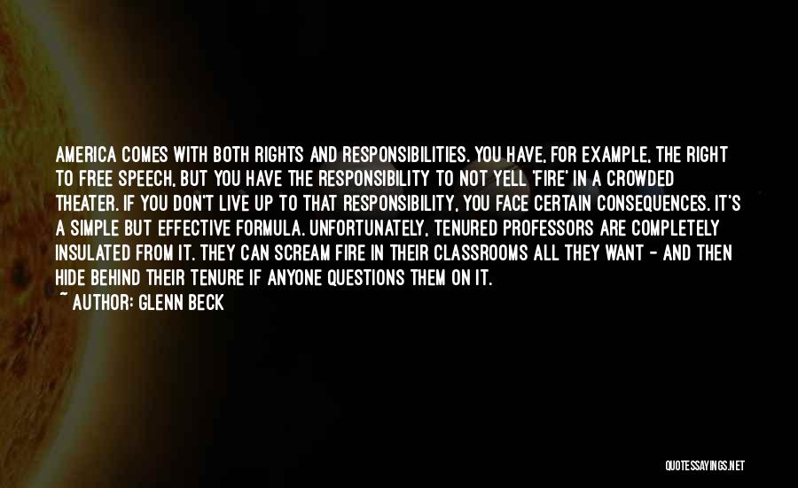 Glenn Beck Quotes: America Comes With Both Rights And Responsibilities. You Have, For Example, The Right To Free Speech, But You Have The