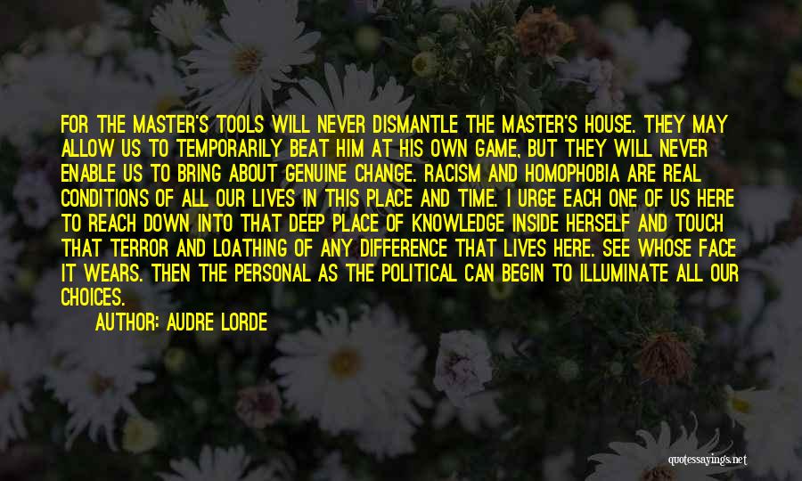 Audre Lorde Quotes: For The Master's Tools Will Never Dismantle The Master's House. They May Allow Us To Temporarily Beat Him At His