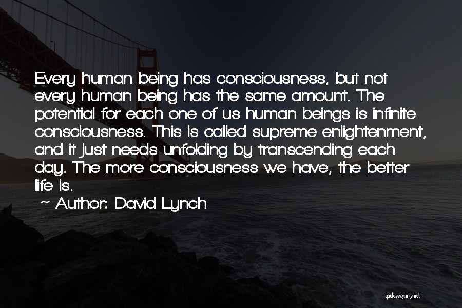 David Lynch Quotes: Every Human Being Has Consciousness, But Not Every Human Being Has The Same Amount. The Potential For Each One Of