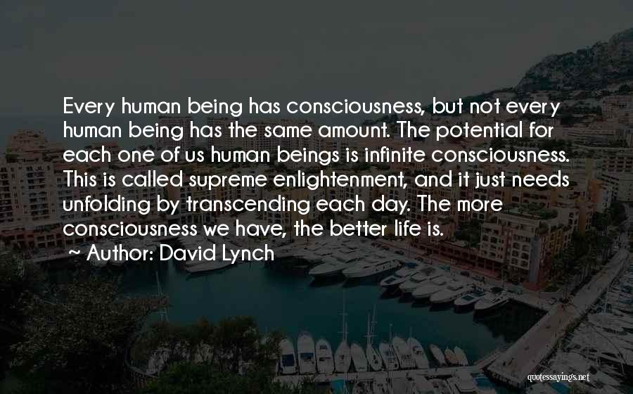 David Lynch Quotes: Every Human Being Has Consciousness, But Not Every Human Being Has The Same Amount. The Potential For Each One Of