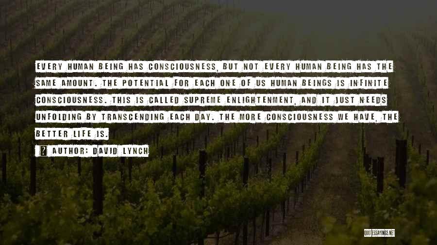 David Lynch Quotes: Every Human Being Has Consciousness, But Not Every Human Being Has The Same Amount. The Potential For Each One Of