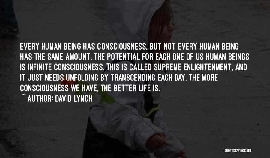 David Lynch Quotes: Every Human Being Has Consciousness, But Not Every Human Being Has The Same Amount. The Potential For Each One Of