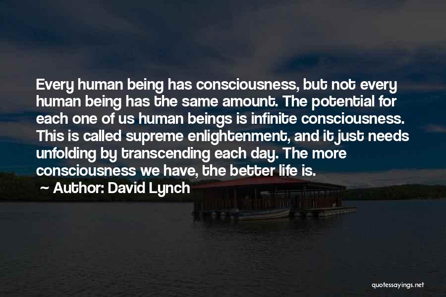 David Lynch Quotes: Every Human Being Has Consciousness, But Not Every Human Being Has The Same Amount. The Potential For Each One Of