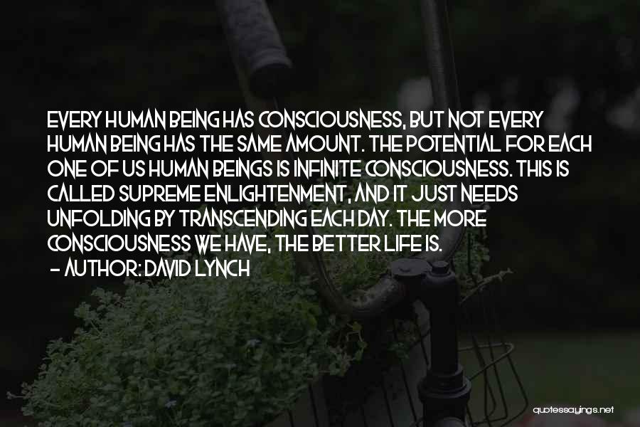 David Lynch Quotes: Every Human Being Has Consciousness, But Not Every Human Being Has The Same Amount. The Potential For Each One Of