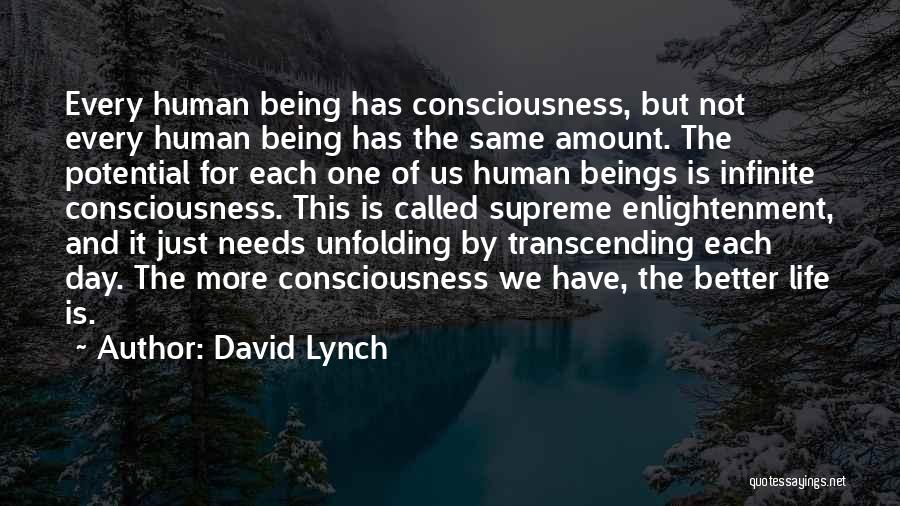 David Lynch Quotes: Every Human Being Has Consciousness, But Not Every Human Being Has The Same Amount. The Potential For Each One Of