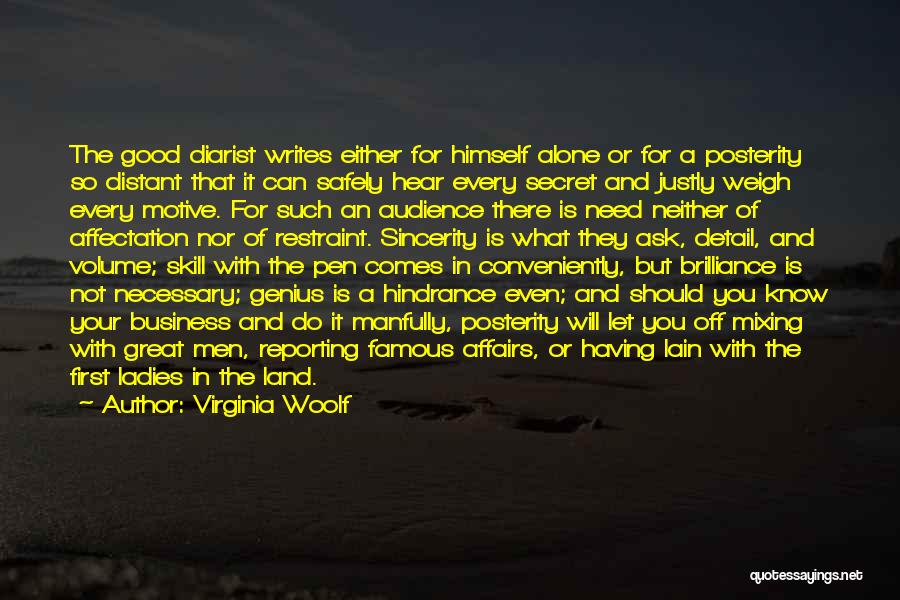 Virginia Woolf Quotes: The Good Diarist Writes Either For Himself Alone Or For A Posterity So Distant That It Can Safely Hear Every