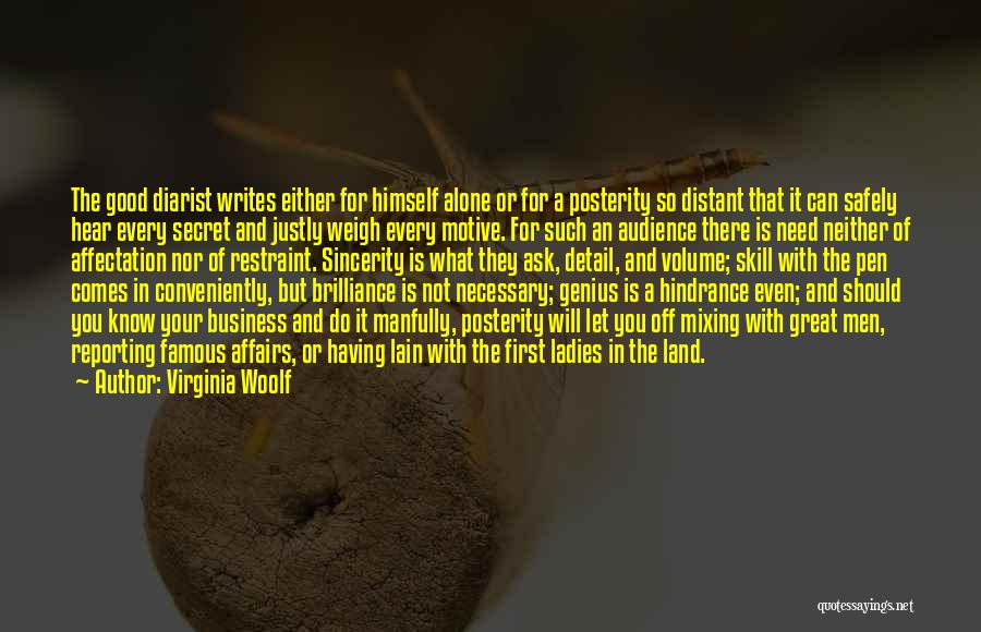 Virginia Woolf Quotes: The Good Diarist Writes Either For Himself Alone Or For A Posterity So Distant That It Can Safely Hear Every