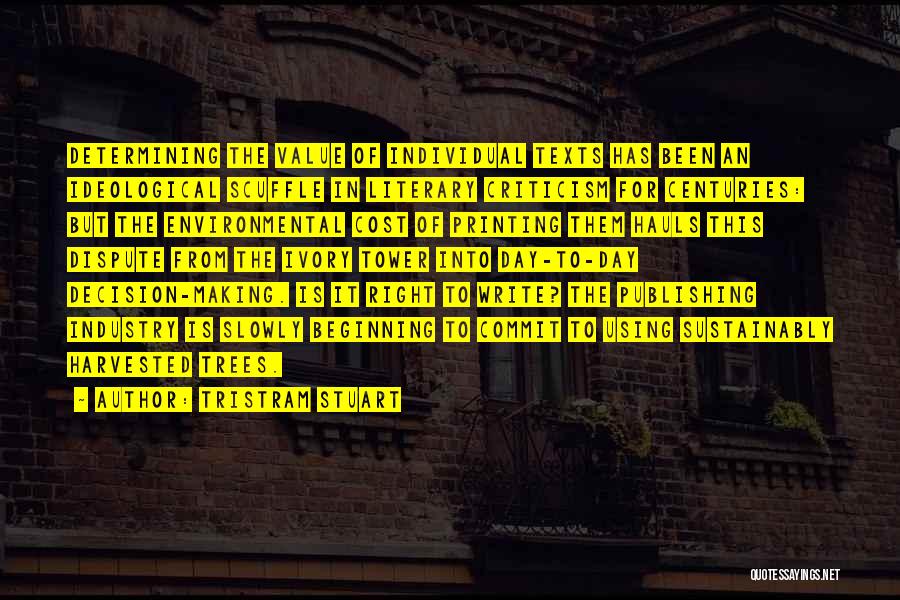 Tristram Stuart Quotes: Determining The Value Of Individual Texts Has Been An Ideological Scuffle In Literary Criticism For Centuries: But The Environmental Cost