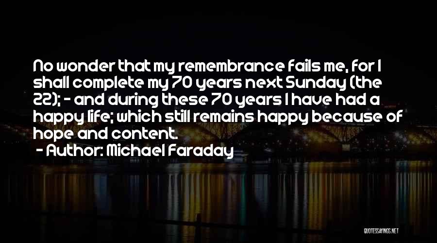 Michael Faraday Quotes: No Wonder That My Remembrance Fails Me, For I Shall Complete My 70 Years Next Sunday (the 22); - And