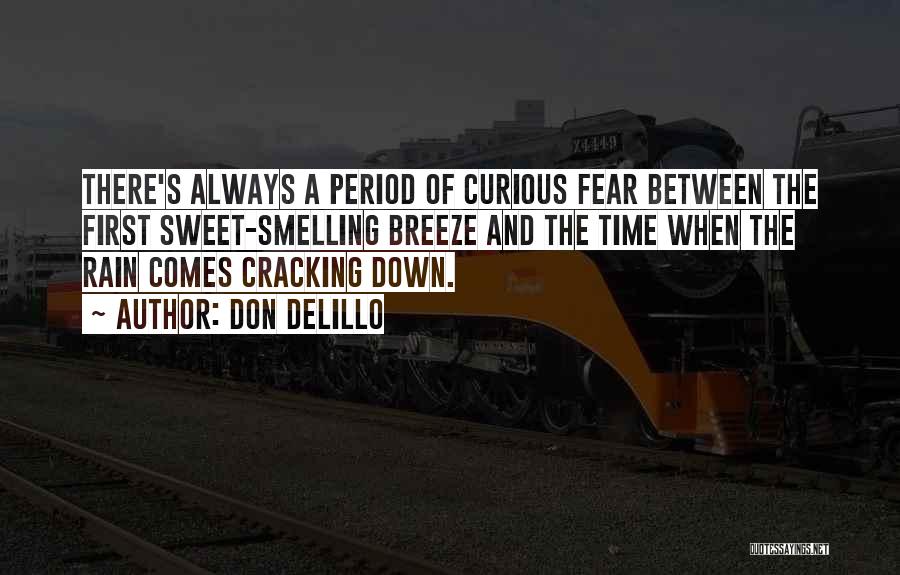 Don DeLillo Quotes: There's Always A Period Of Curious Fear Between The First Sweet-smelling Breeze And The Time When The Rain Comes Cracking
