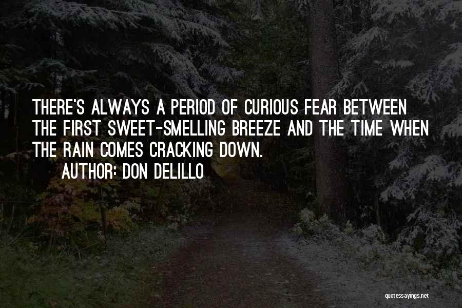 Don DeLillo Quotes: There's Always A Period Of Curious Fear Between The First Sweet-smelling Breeze And The Time When The Rain Comes Cracking