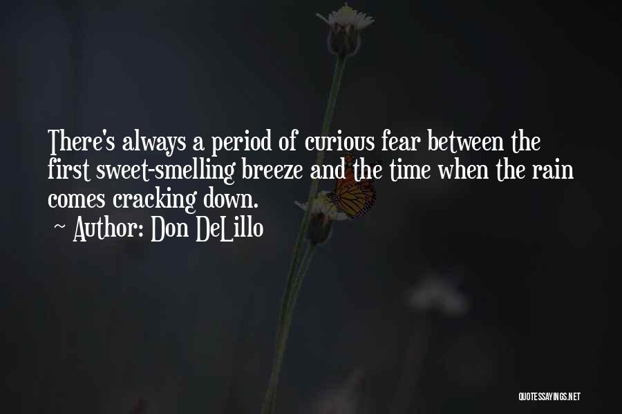 Don DeLillo Quotes: There's Always A Period Of Curious Fear Between The First Sweet-smelling Breeze And The Time When The Rain Comes Cracking