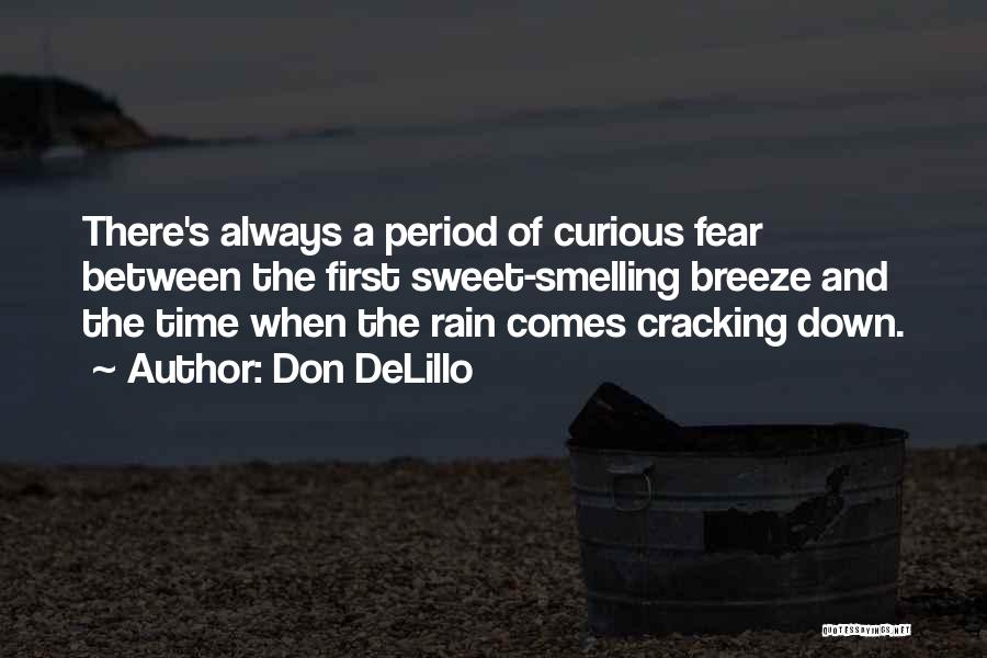 Don DeLillo Quotes: There's Always A Period Of Curious Fear Between The First Sweet-smelling Breeze And The Time When The Rain Comes Cracking