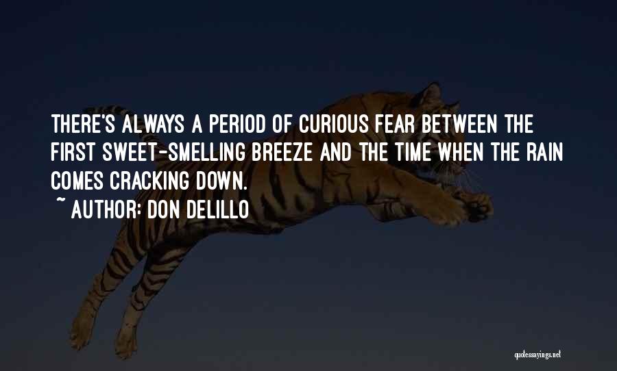 Don DeLillo Quotes: There's Always A Period Of Curious Fear Between The First Sweet-smelling Breeze And The Time When The Rain Comes Cracking