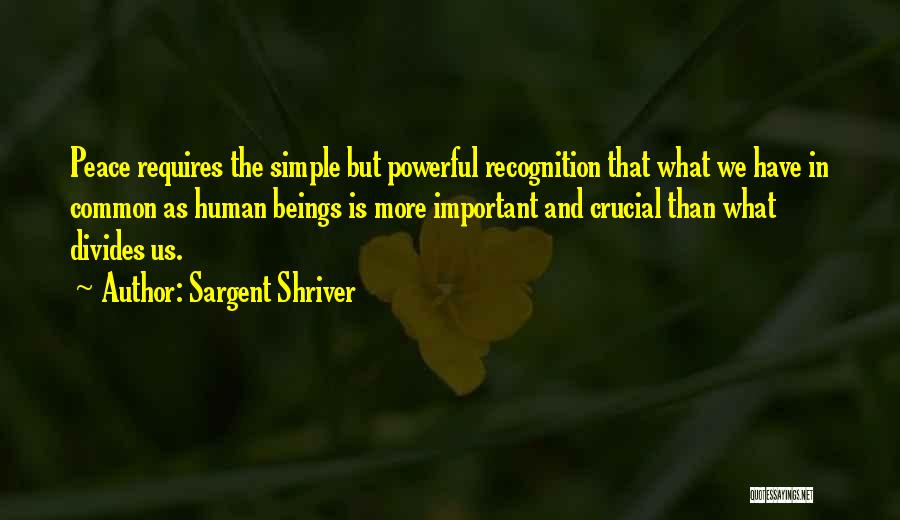 Sargent Shriver Quotes: Peace Requires The Simple But Powerful Recognition That What We Have In Common As Human Beings Is More Important And