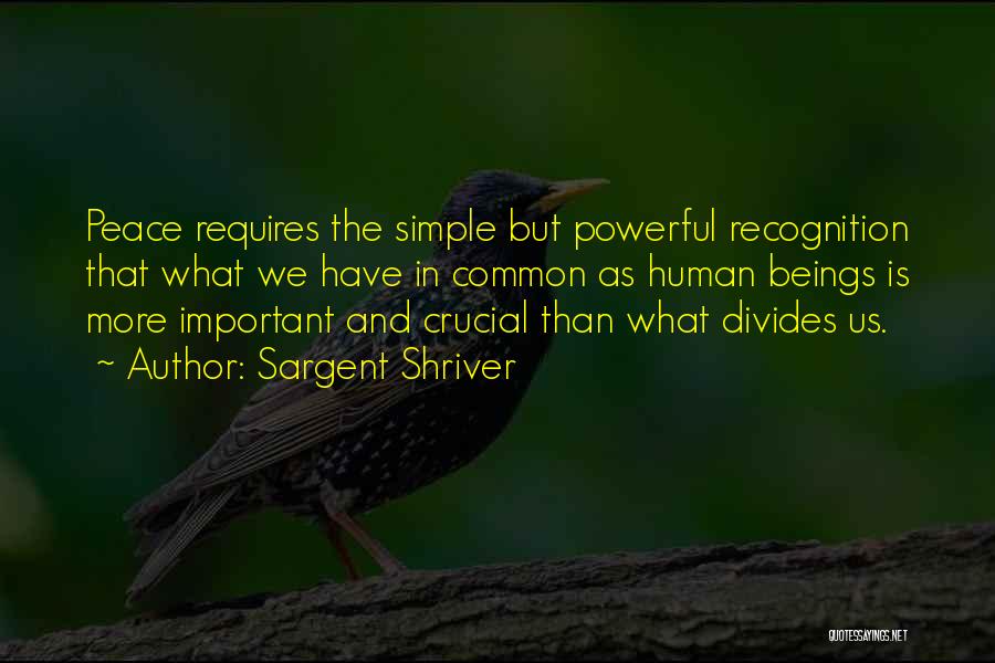 Sargent Shriver Quotes: Peace Requires The Simple But Powerful Recognition That What We Have In Common As Human Beings Is More Important And