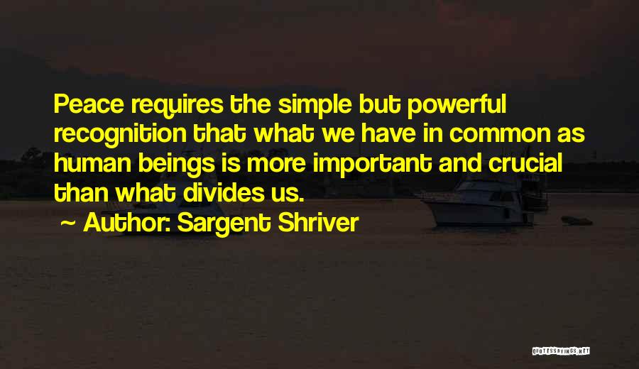 Sargent Shriver Quotes: Peace Requires The Simple But Powerful Recognition That What We Have In Common As Human Beings Is More Important And