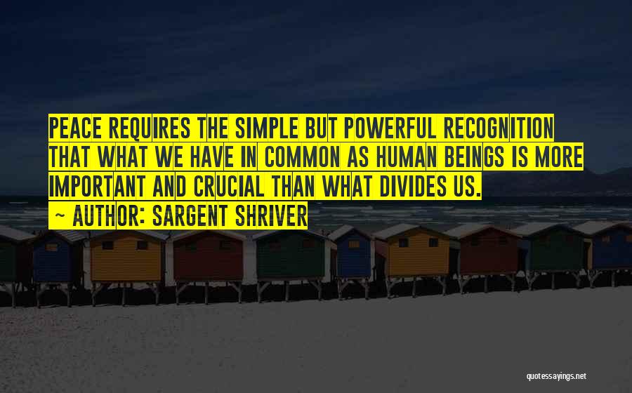 Sargent Shriver Quotes: Peace Requires The Simple But Powerful Recognition That What We Have In Common As Human Beings Is More Important And