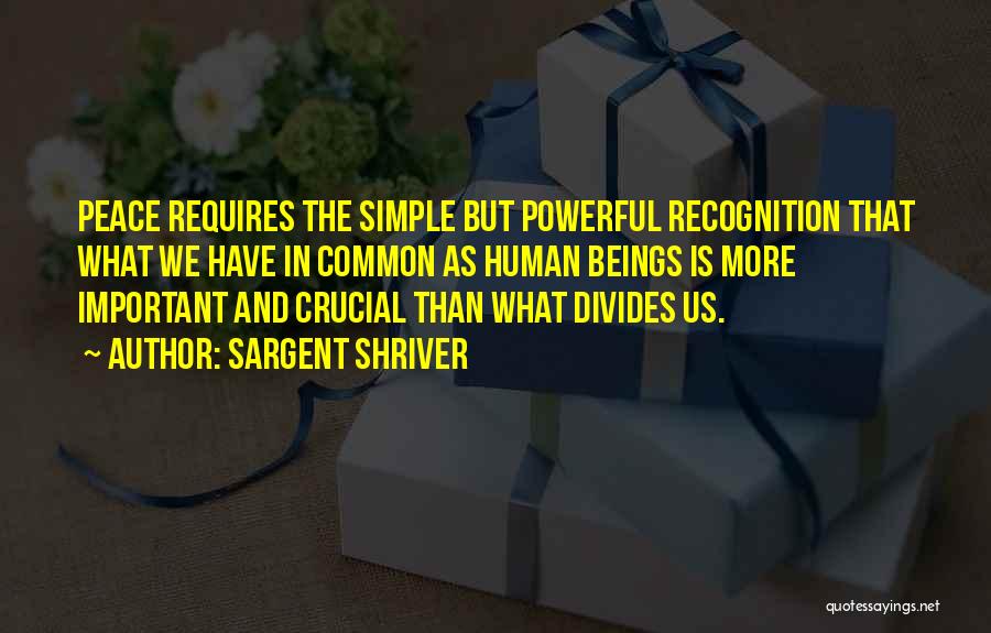 Sargent Shriver Quotes: Peace Requires The Simple But Powerful Recognition That What We Have In Common As Human Beings Is More Important And