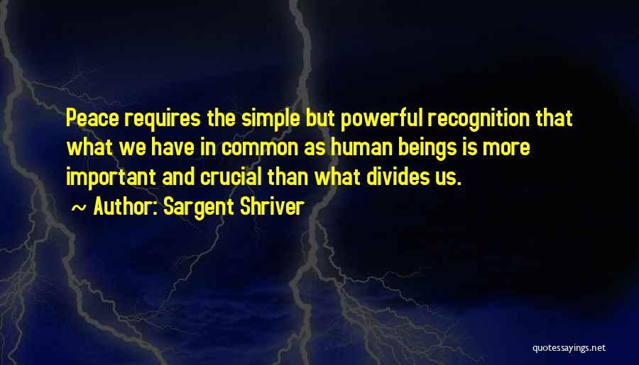 Sargent Shriver Quotes: Peace Requires The Simple But Powerful Recognition That What We Have In Common As Human Beings Is More Important And