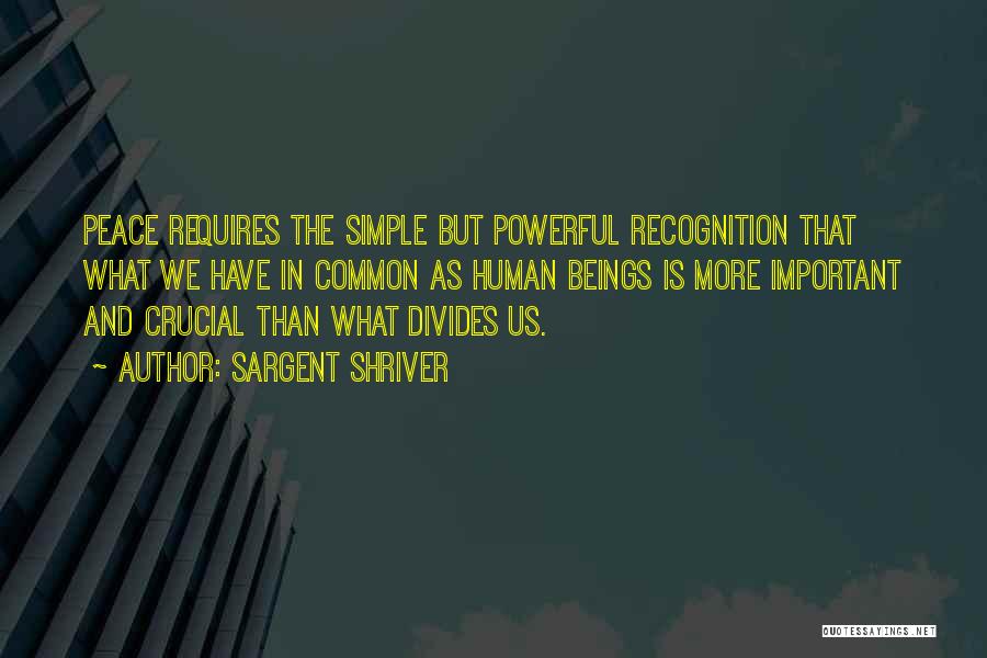 Sargent Shriver Quotes: Peace Requires The Simple But Powerful Recognition That What We Have In Common As Human Beings Is More Important And