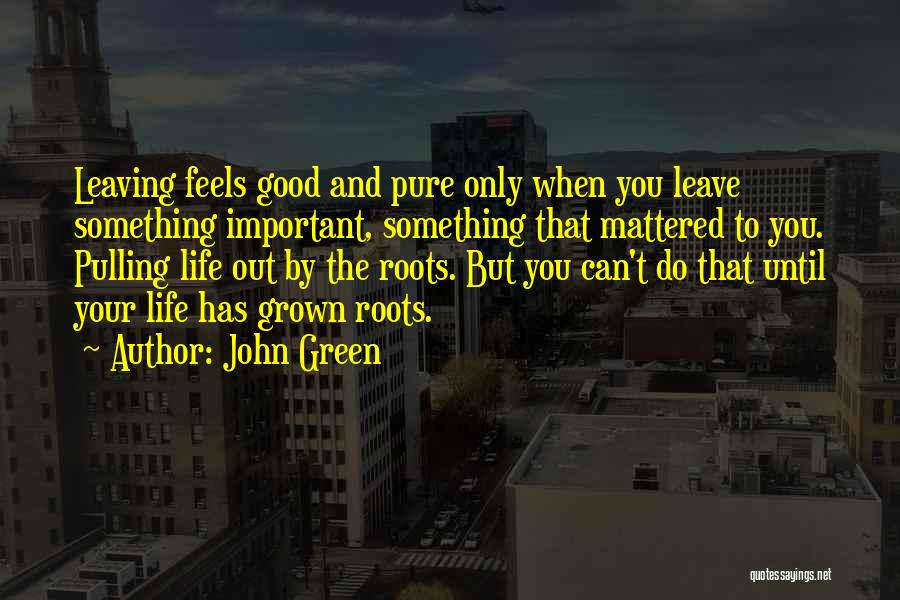 John Green Quotes: Leaving Feels Good And Pure Only When You Leave Something Important, Something That Mattered To You. Pulling Life Out By