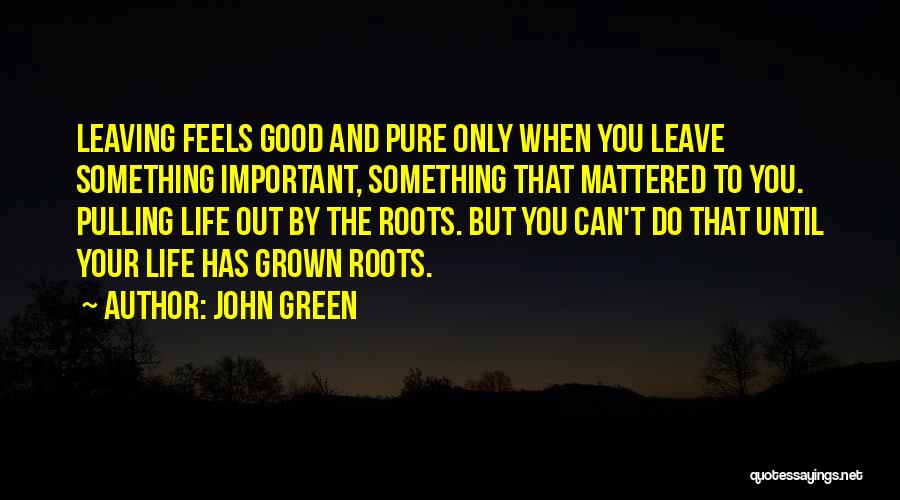 John Green Quotes: Leaving Feels Good And Pure Only When You Leave Something Important, Something That Mattered To You. Pulling Life Out By