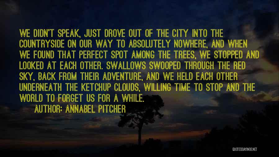 Annabel Pitcher Quotes: We Didn't Speak, Just Drove Out Of The City Into The Countryside On Our Way To Absolutely Nowhere, And When