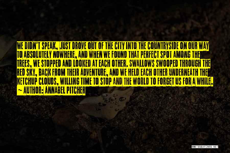 Annabel Pitcher Quotes: We Didn't Speak, Just Drove Out Of The City Into The Countryside On Our Way To Absolutely Nowhere, And When