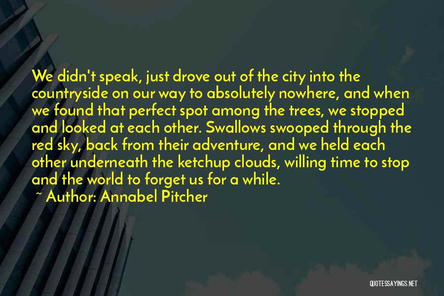 Annabel Pitcher Quotes: We Didn't Speak, Just Drove Out Of The City Into The Countryside On Our Way To Absolutely Nowhere, And When