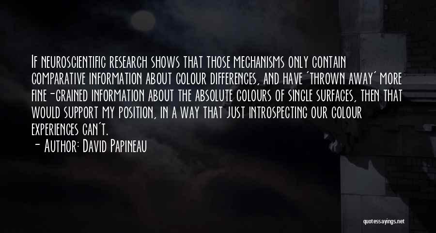 David Papineau Quotes: If Neuroscientific Research Shows That Those Mechanisms Only Contain Comparative Information About Colour Differences, And Have 'thrown Away' More Fine-grained